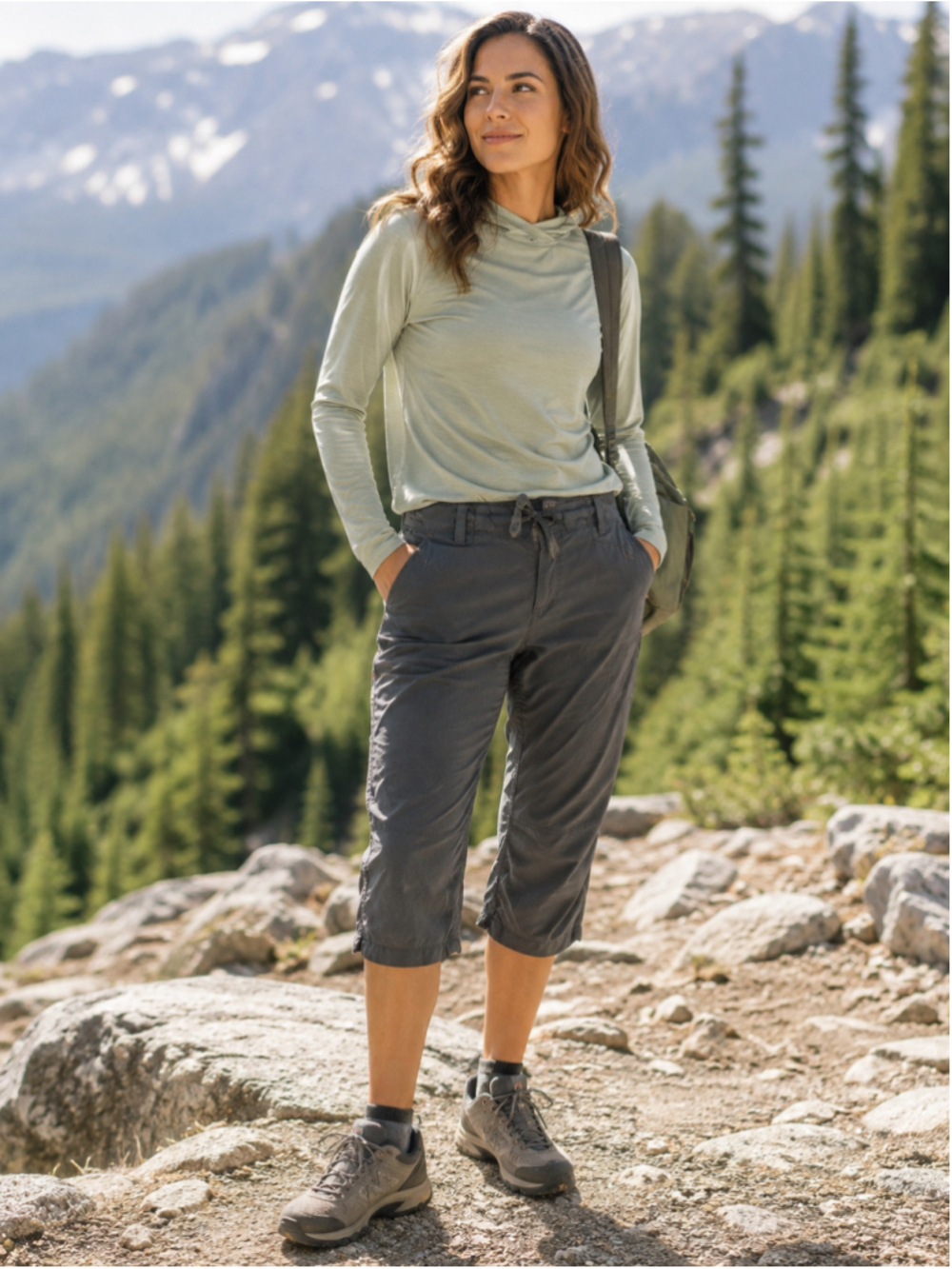 Icebreaker Merino Capri Pants Women 16 Wool Hiking Gorpcore Utility Neutral Gray